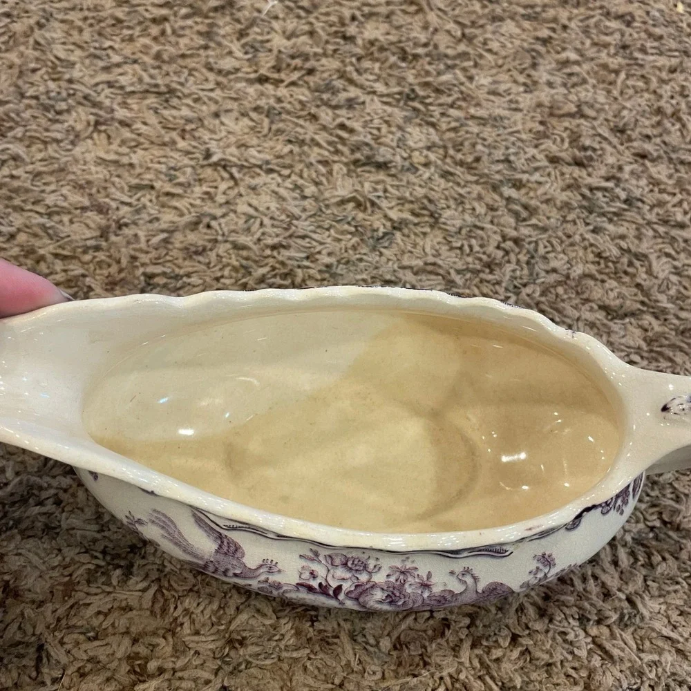 Vintage Crown Ducal Bristol Purple Transferware Gravy‎ Boat England Birds Floral